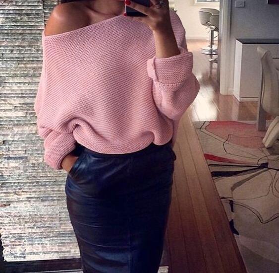 Pull Femme Épaules Dénudées Tricot Doux Maille Grossière