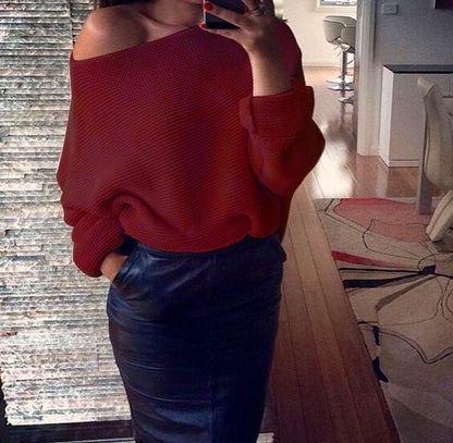Pull Femme Épaules Dénudées Tricot Doux Maille Grossière