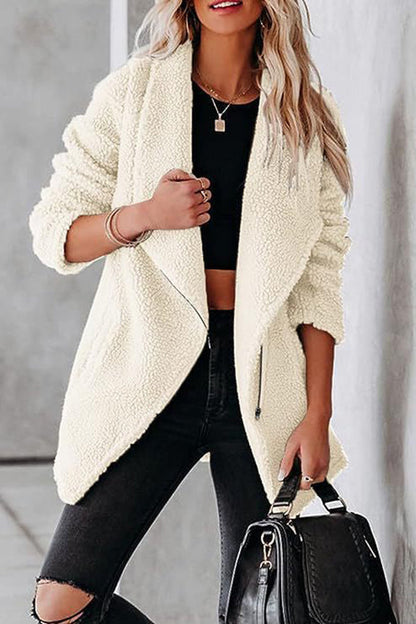 Blouson en cuir décontracté, fermeture éclair, poches