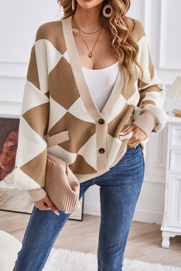 Cardigan en maille Géométrique Patchwork Moderne Décontracté