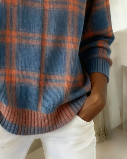 Karo Kleid Langarm Rundhals Damen - IdealeKleiden