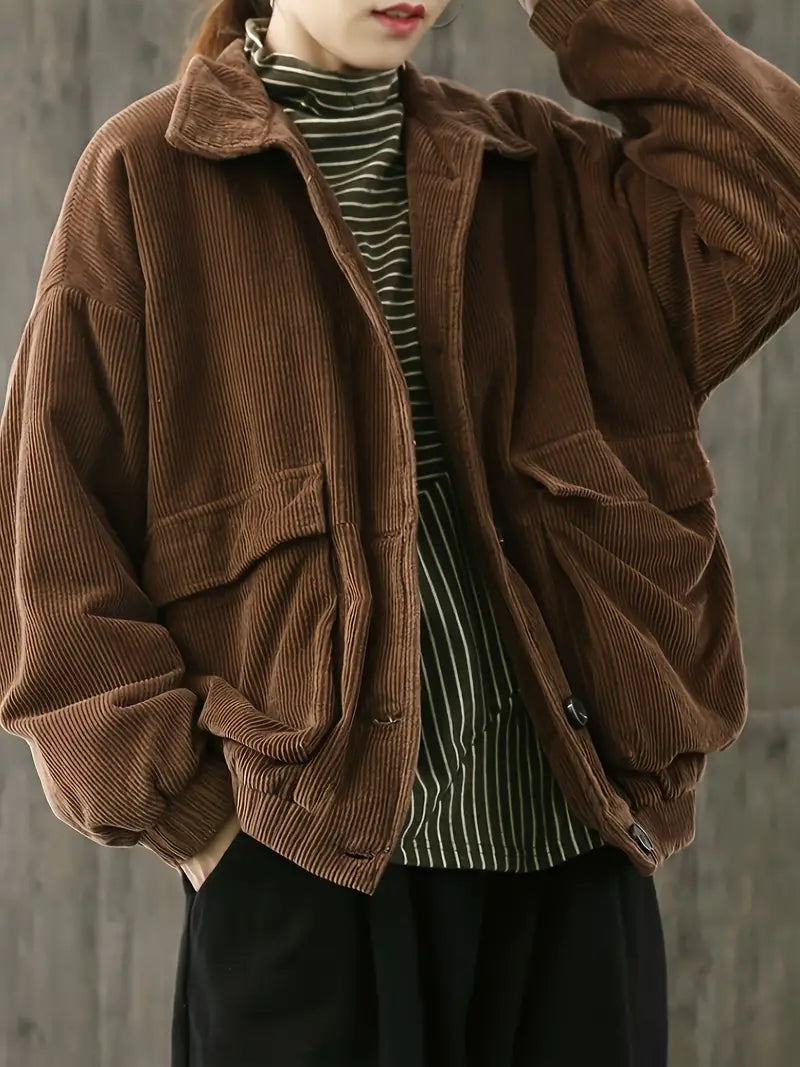 Praktische Cordjacke Mit Knopf - IdealeKleiden