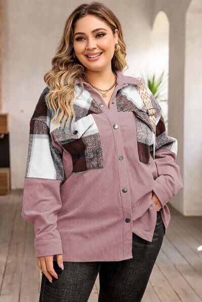 Grande taille Veste courte à carreaux pour femme