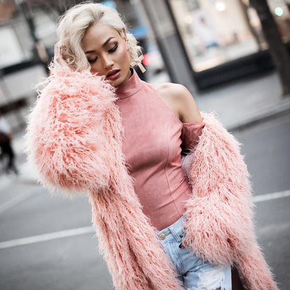 Manteau chic d'hiver oversize en fausse fourrure pour femme