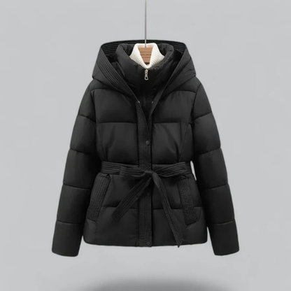 Stylische Daunenjacke Damen Gürtel Kapuze - IdealeKleiden