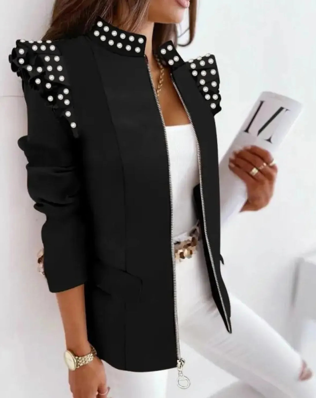 Blazer long manches longues hiver chic noir