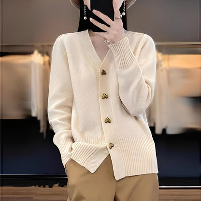 Cardigan femme boutons cœur élégant