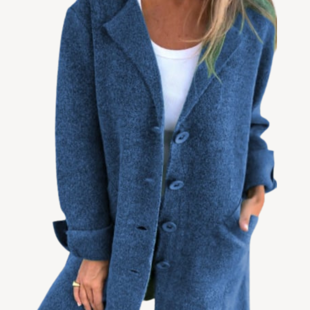Veste longue en laine mélangée pour femme avec boutons