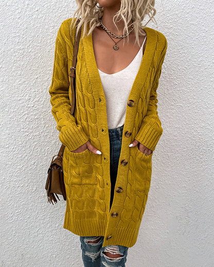 Cardigan élégant à manches longues de couleur unie pour femme