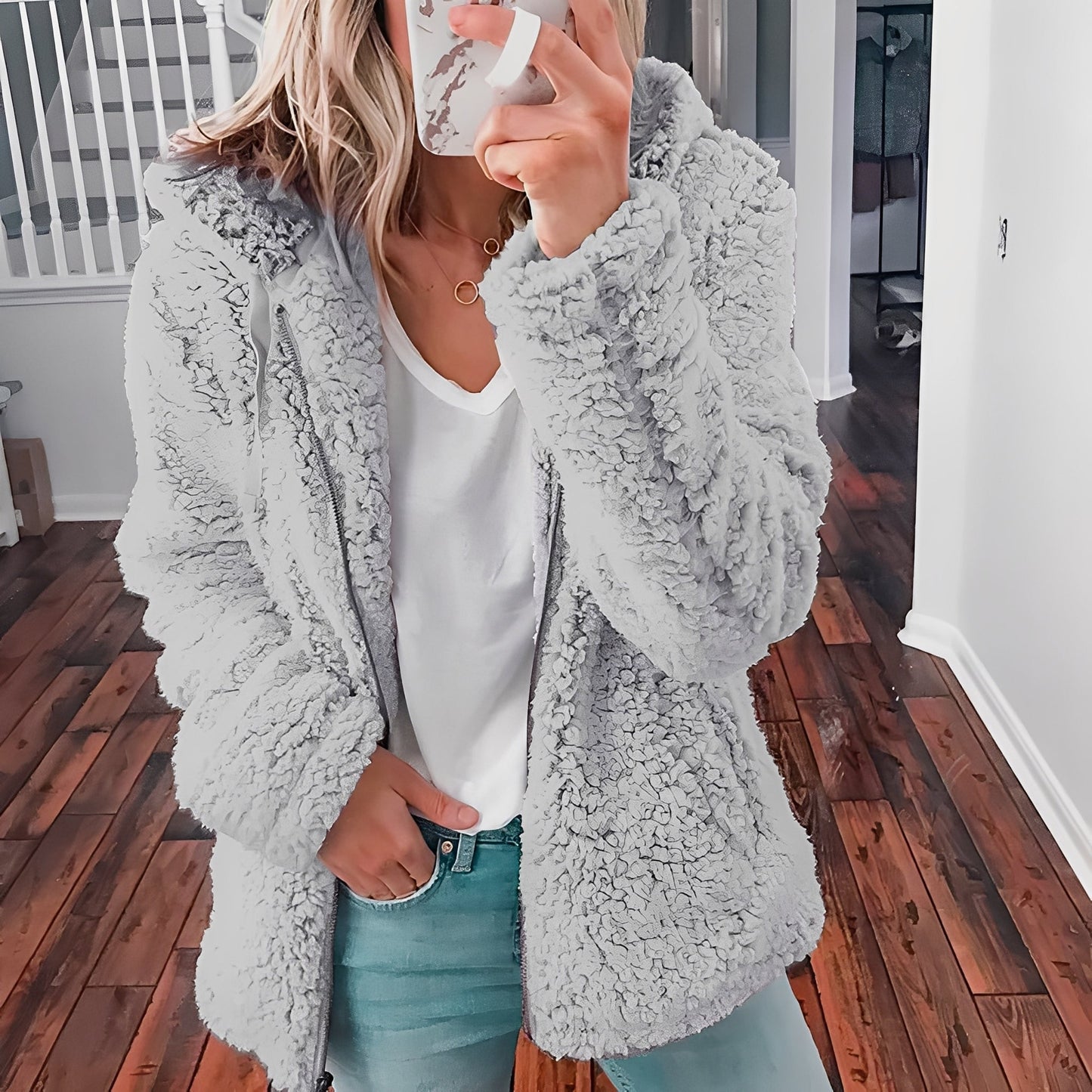 Veste en laine pour femme chaude à capuche