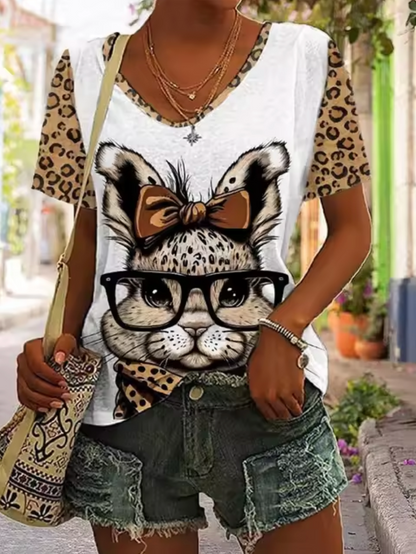 T-shirts blancs à motif lapin mignon