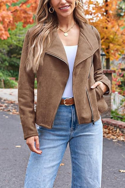 Blouson de moto en similicuir suédé