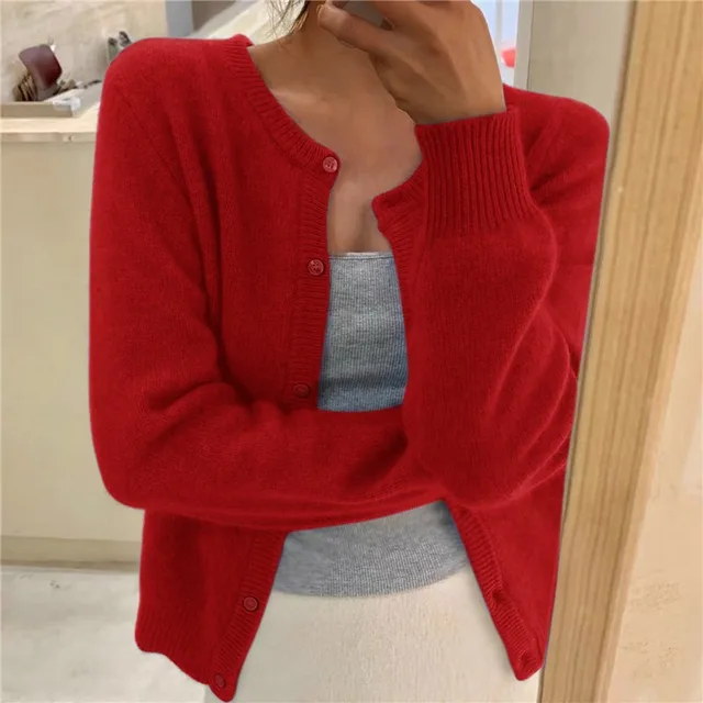 Cardigan col rond élégant à manches longues pour femme