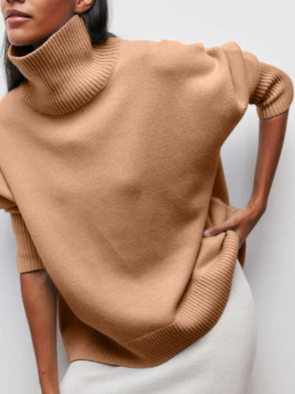 Grand pull en tricot femme col montant tendance