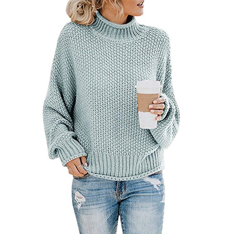 Pull tricoté Col montant Maille épaisse Confortable Chaud