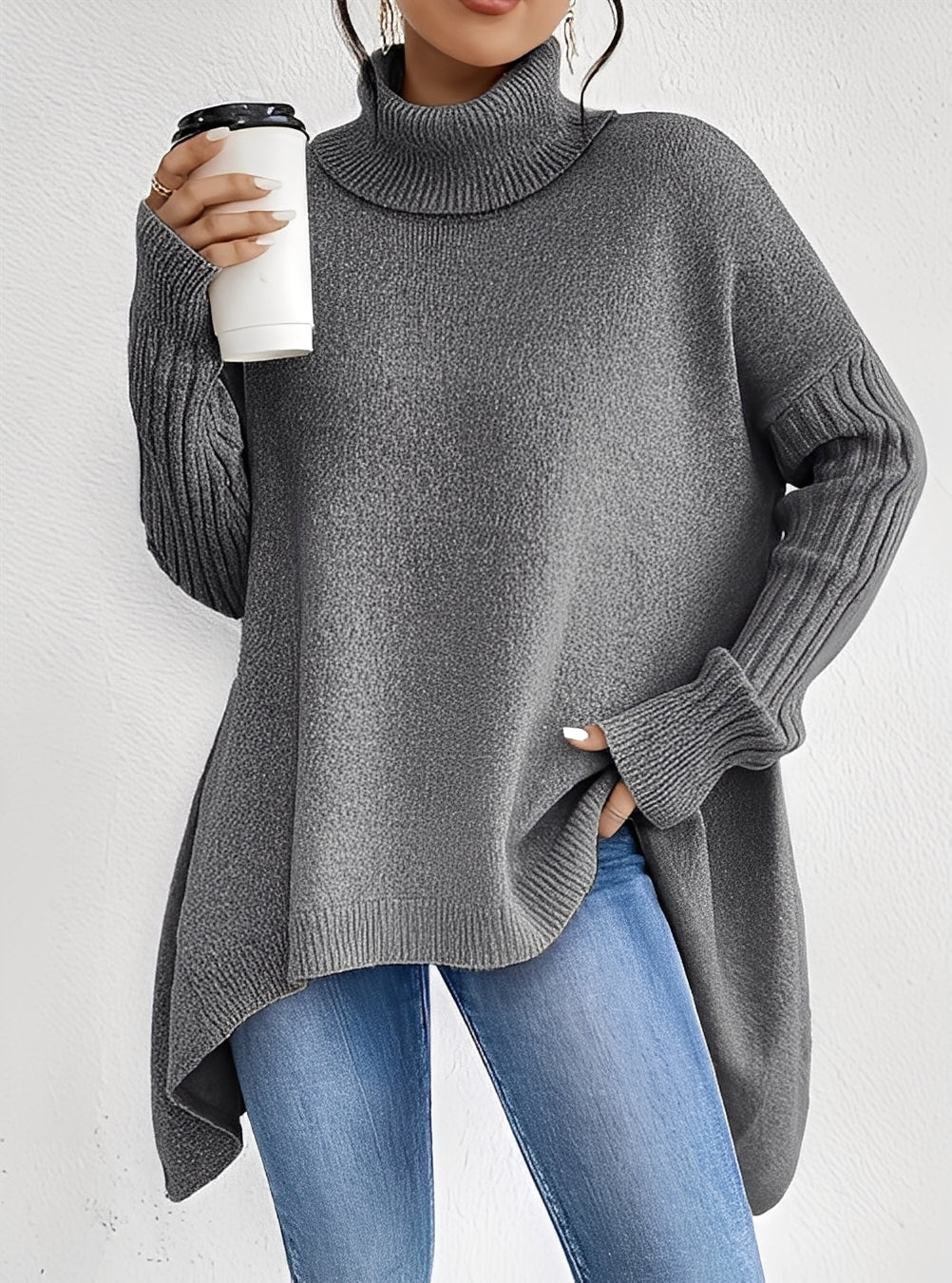 Pulls femme élégants longs col roulé chic