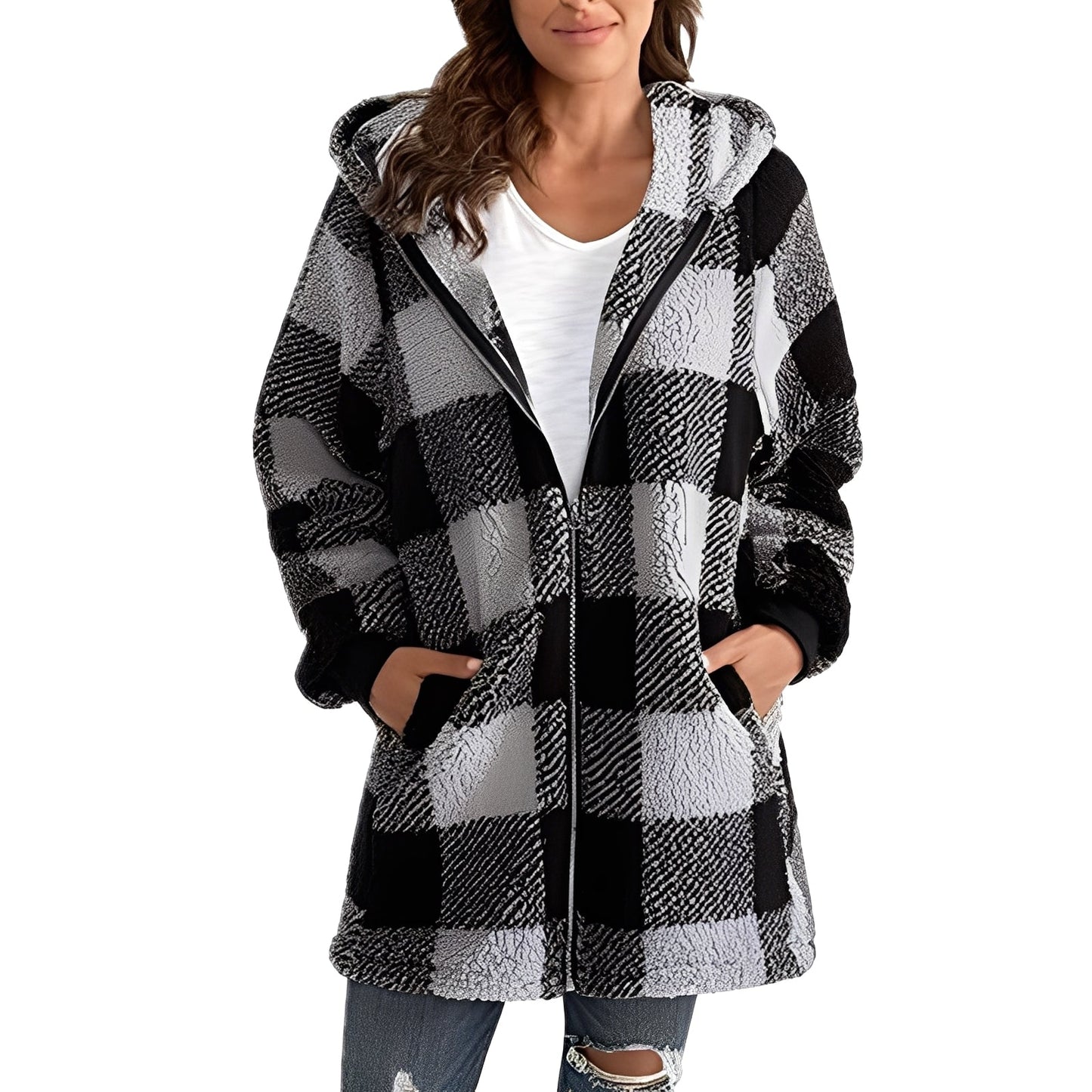 Sweat à capuche tendance pour femme à carreaux