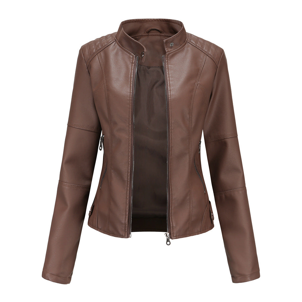 Manteau en cuir élégant pour femme, coupe ajustée
