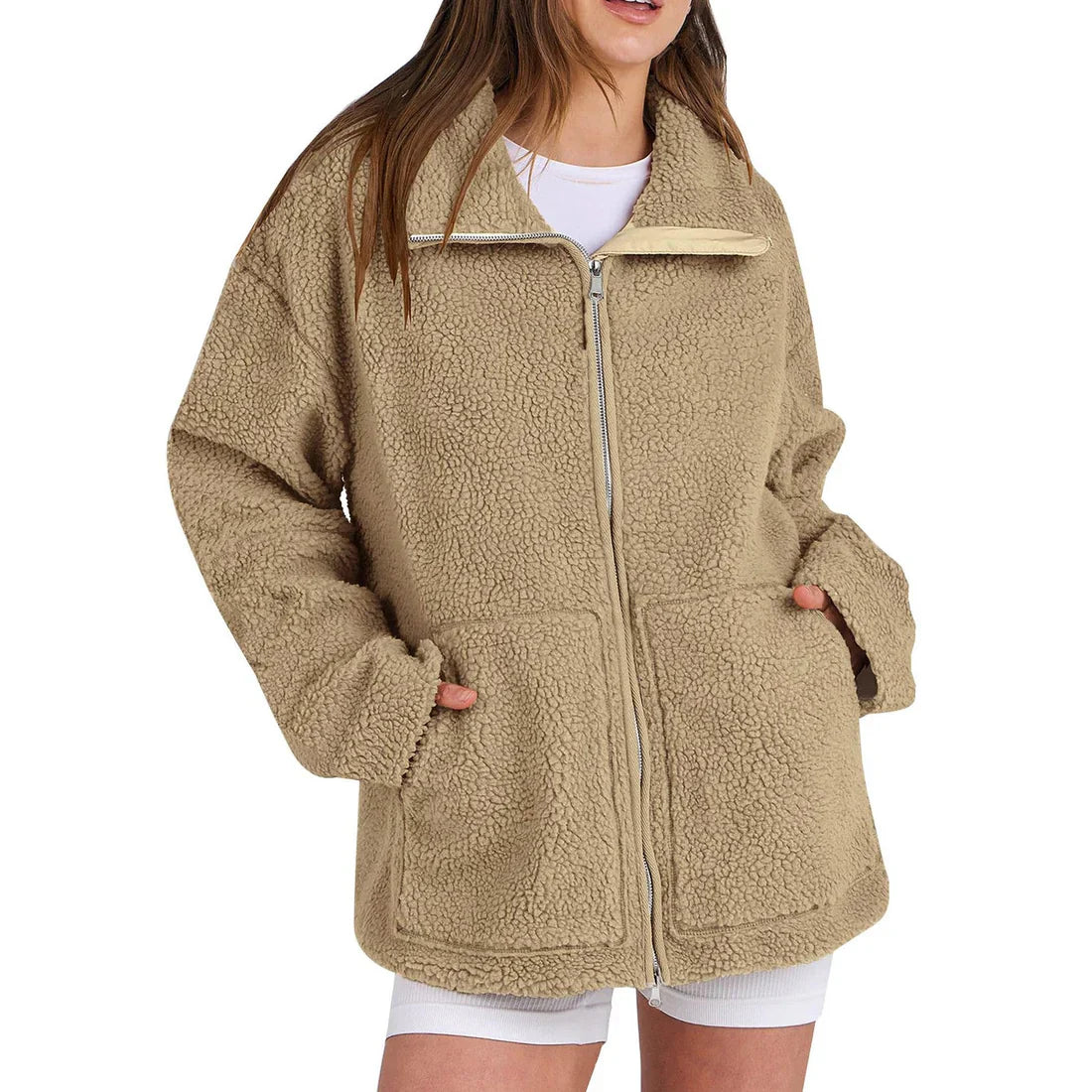 Lässiger Wollmantel Damen Rollkragen Modern - IdealeKleiden