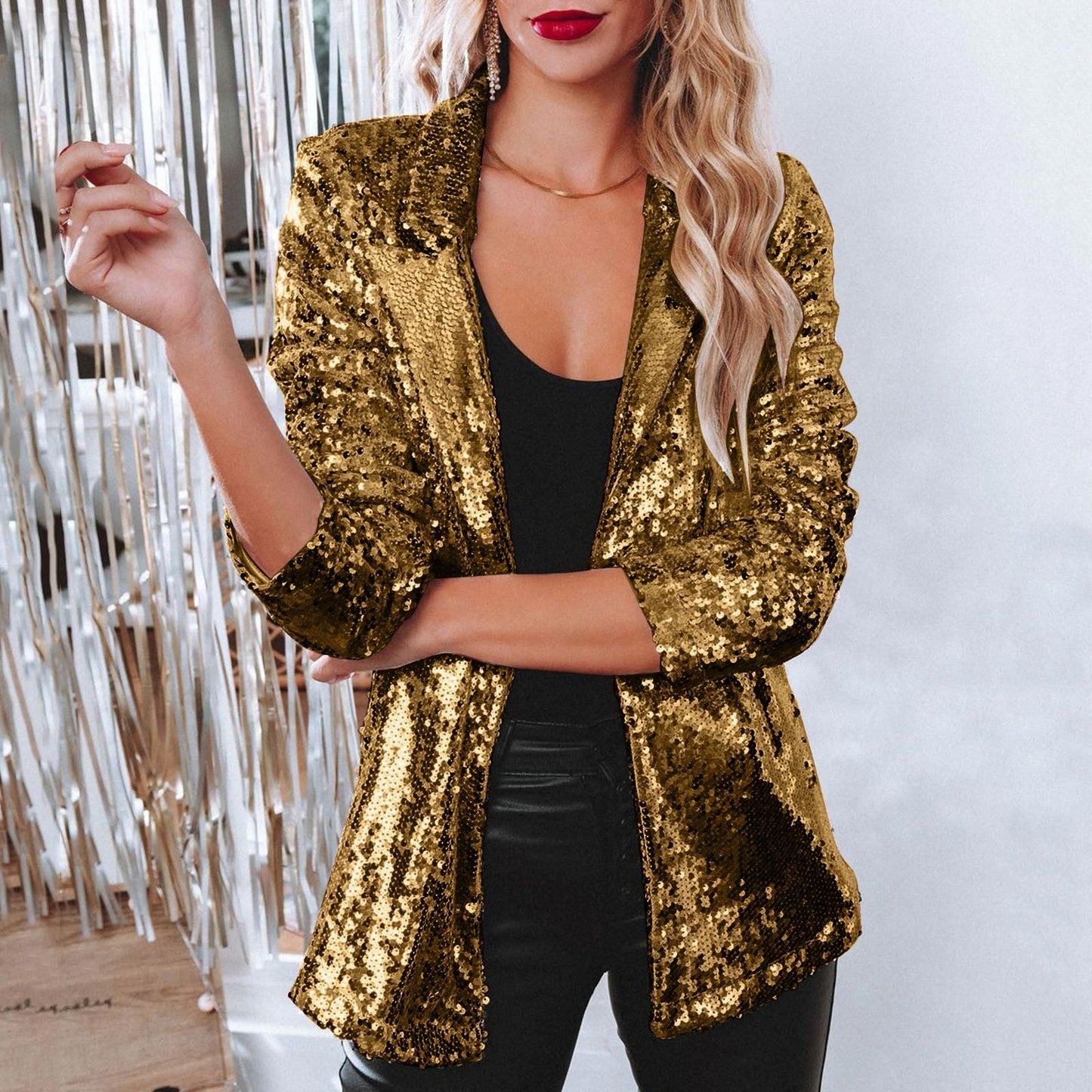 Blazer à sequins scintillants pour femme