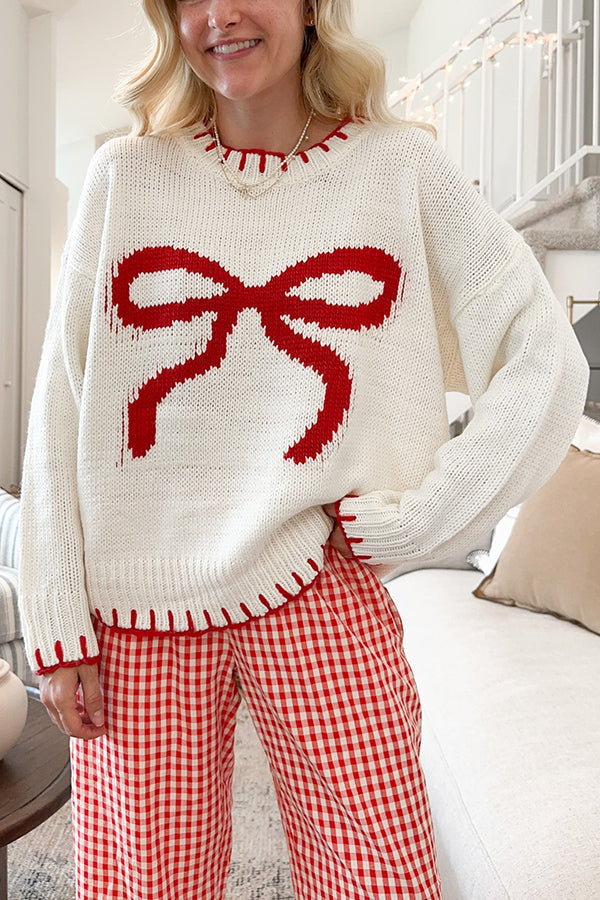 Pull de Noël manches longues en maille contrastante