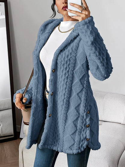 Veste longue d'hiver pour femme avec capuche et boutons