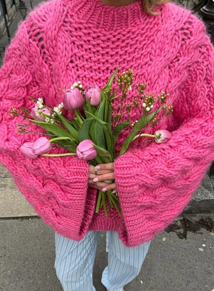 Pull oversize grosse maille col montant