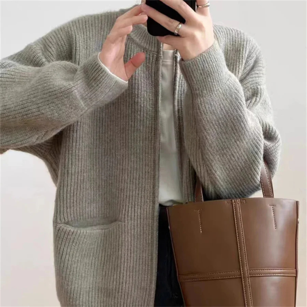 Cardigan zippé oversize pour femme Confort