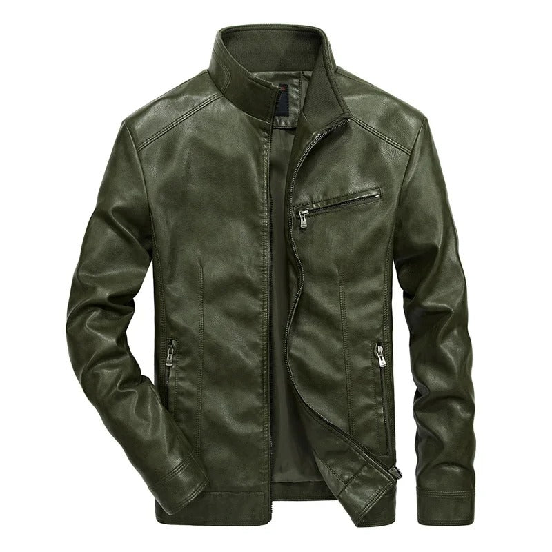Blouson en cuir pour homme, fermeture éclair, modèle printemps