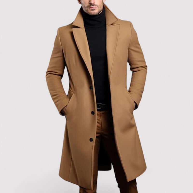 Manteau d'hiver long et chaud pour homme en laine