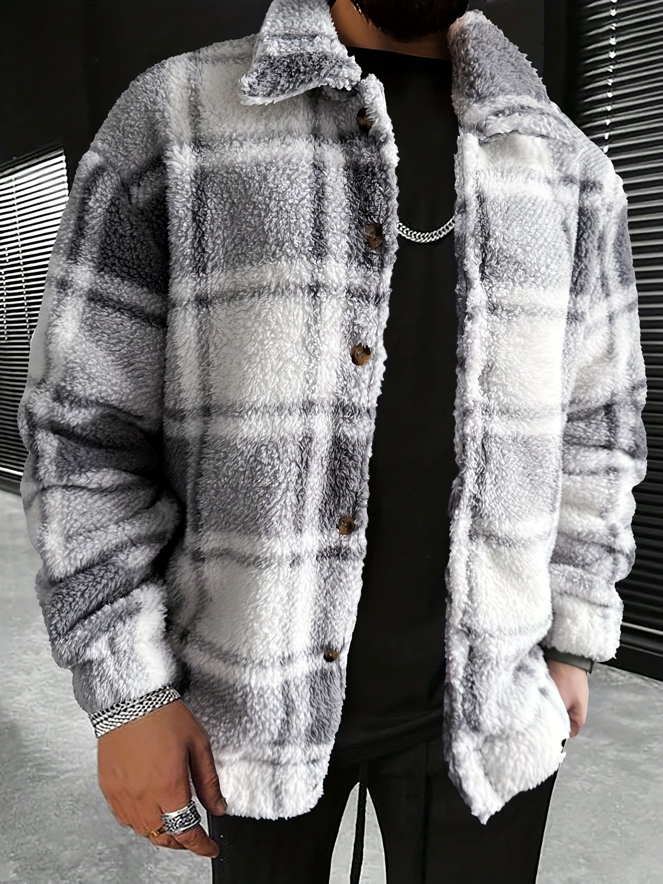Veste en flanelle à carreaux polaire chaude en polyester