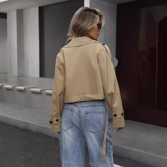 Khaki Trenchcoat Elegant Geschnürt - IdealeKleiden