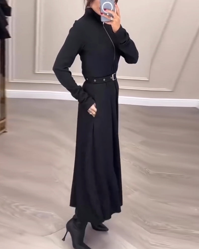 Stylische Damenkleidung Stehkragen Reißverschluss - IdealeKleiden