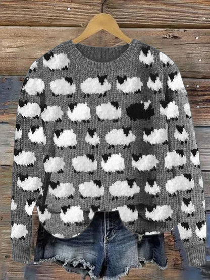 Pull en laine à motif mouton pour femme