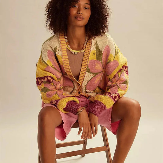 Gemütlicher Blumen-Cardigan Damen Locker - IdealeKleiden