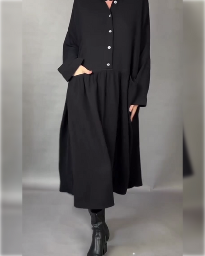 Robe trapèze élégante avec revers et boutons