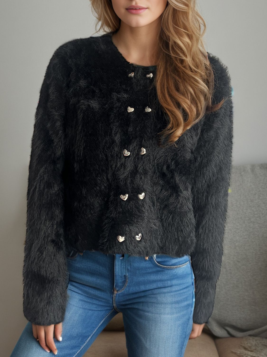 Cardigan de luxe en fausse fourrure douce et élégante