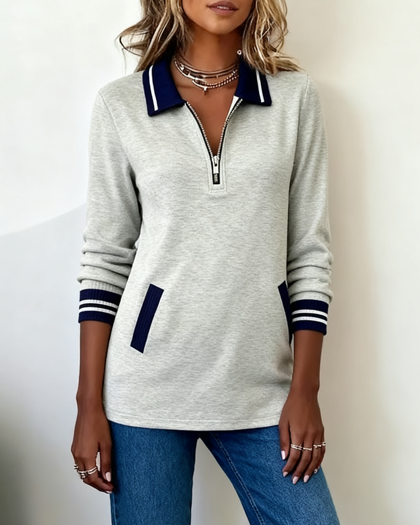 Sweat-shirt tendance à revers contrastés