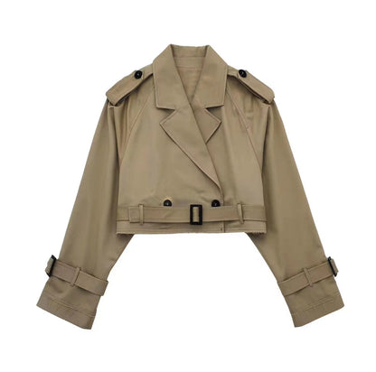 Trench-coat élégant pour femme court moderne avec ceinture