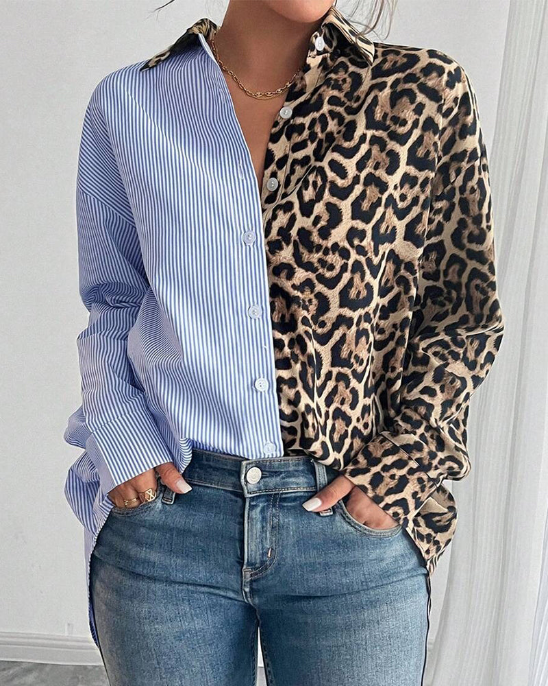 Robe mode rayures imprimé léopard