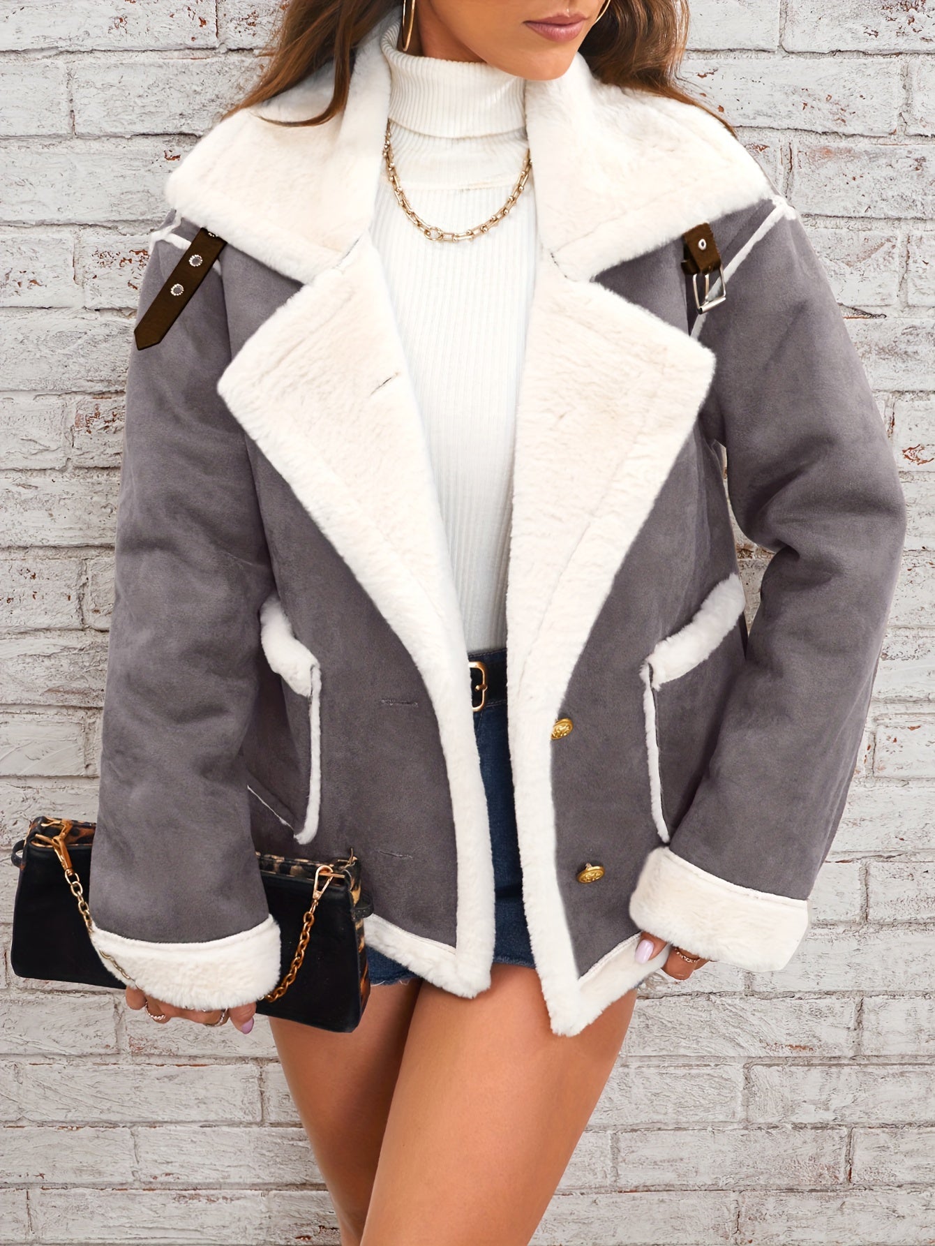 Veste d'hiver femme col en peau de mouton chaude