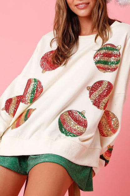 Weihnachtssweatshirt Lässig Pailletten Langarm - IdealeKleiden