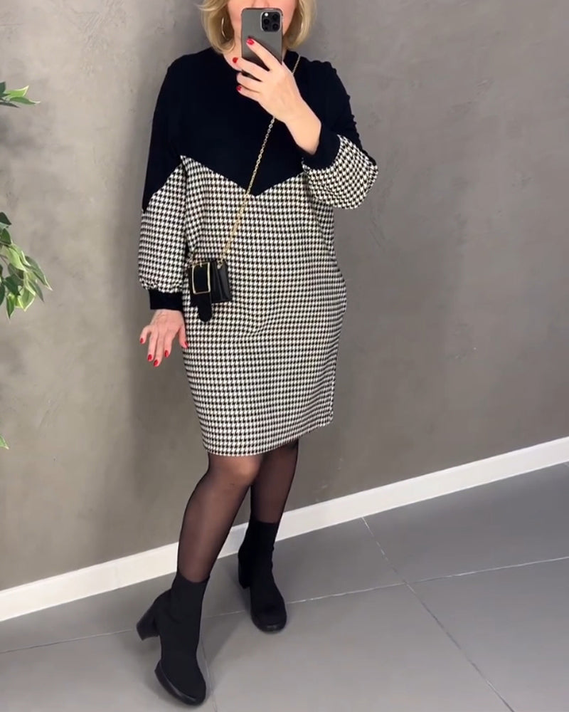 Moderne Karo Kleid Farbblock Design - IdealeKleiden