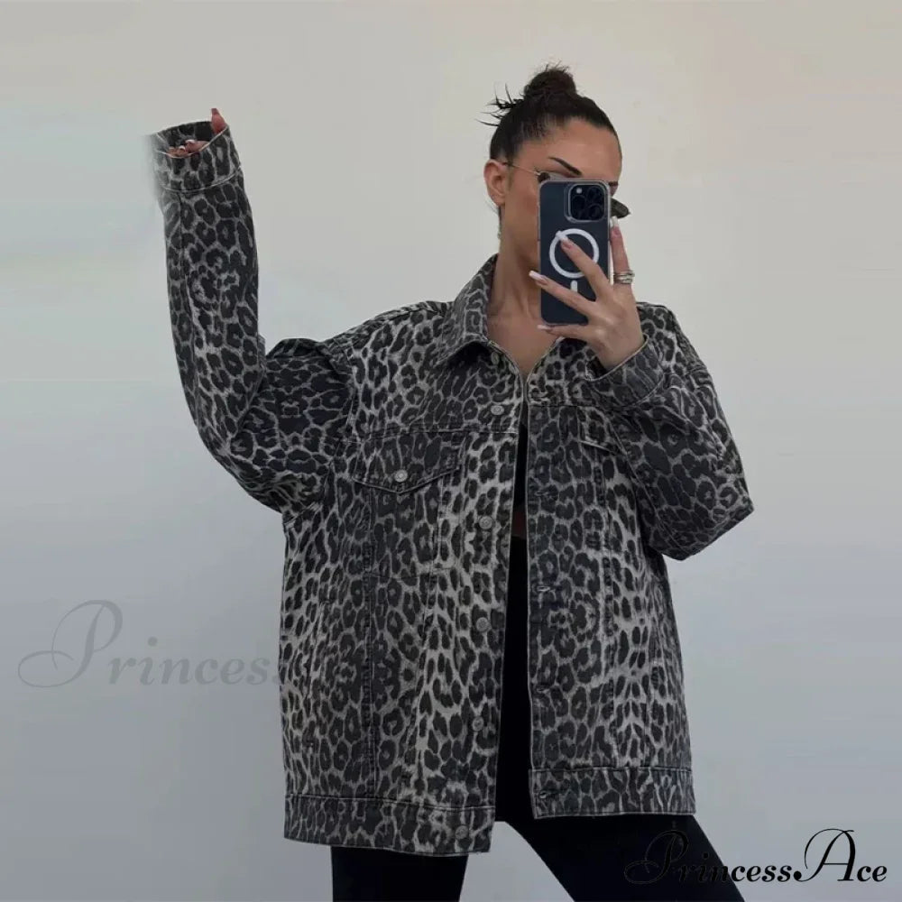 Veste en jean élégante à imprimé léopard