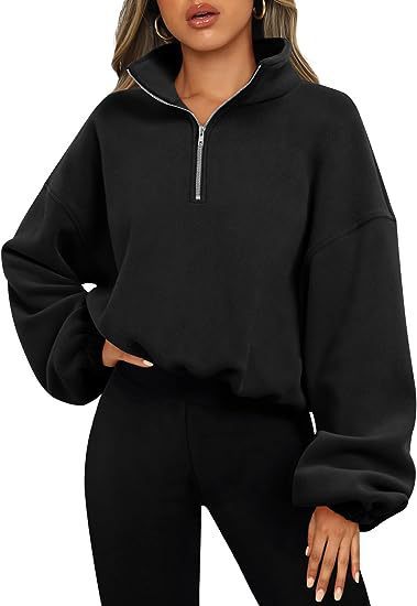 Sweat-shirt sportif, col montant, demi-zip