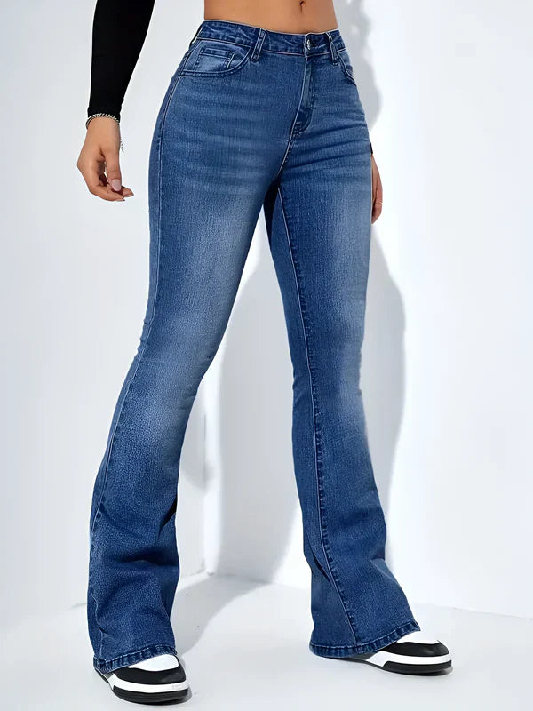 Jean slim évasé taille haute extensible pour femme