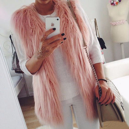 Damen Weste Kunstfell Oversized Stylish - IdealeKleiden