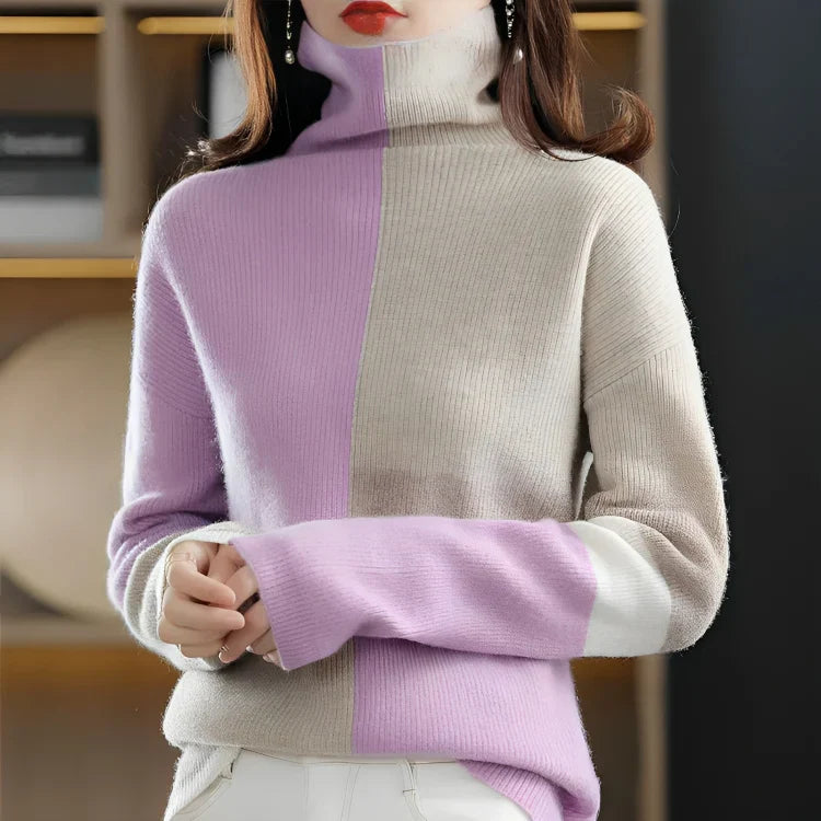 Pulls Doux Femme Couleurs ContrastéesChaud
