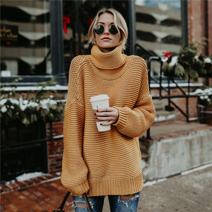 Pull doux pour femme col montant aspect tricot