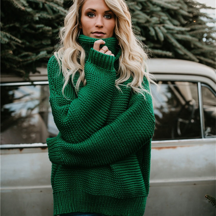 Pull doux pour femme col montant aspect tricot